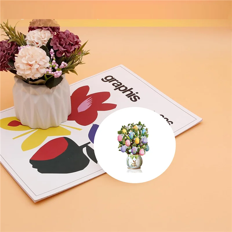 ABJG-5X 종이 엽서, 부활절 달걀 나무, 실물 크기 영원한 꽃다발 3D 팝업 인사말 카드와 빈 노트 카드