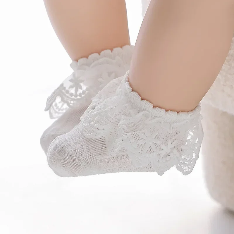 4 Pairs of Spring/Summer Korean Fashion Children's Lace Baby Loose Mouth White Mesh Thin Dance Girl Princess Socks