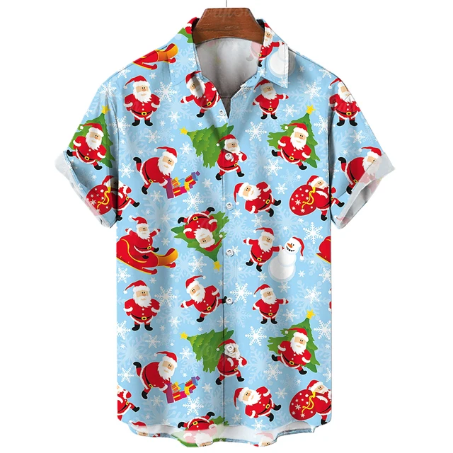 Xmas New Year Gingerbread Christmas Hawaiian Shirt Men's 3D Snowman Print Street Short Sleeved Loose Clothes For Women Clothing 5