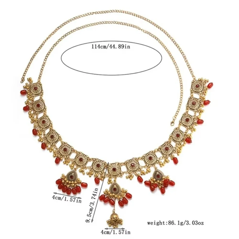 Vintage Bohemian Belly Chain Bell Pendant Handmade Waist Chain Resin Beads Chain Women