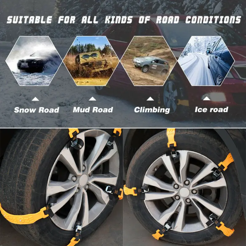 RESO Car Winter Tire Wheels Snow Chains Outdoor Anti Skid Belt Emergency Cable Strap Winter Outdoor Emergency Chain RSC632