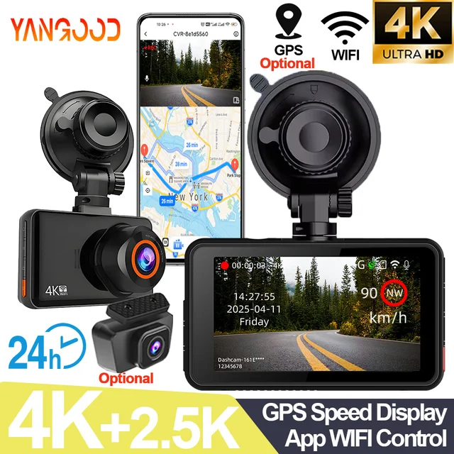 Yangood 4K Camera Optional 2.5K Rear Lens And External GPS New Dual Channel Ultra Night VisionParking Monitoring WlFl Connection 1
