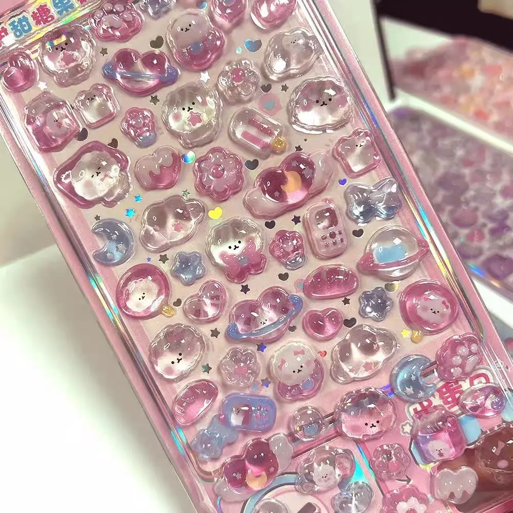 Kawaii 3D Relief Drop Dessert & Food Series Decorative Stickers - Cute DIY for Laptop, Water Bottle, Phone Case