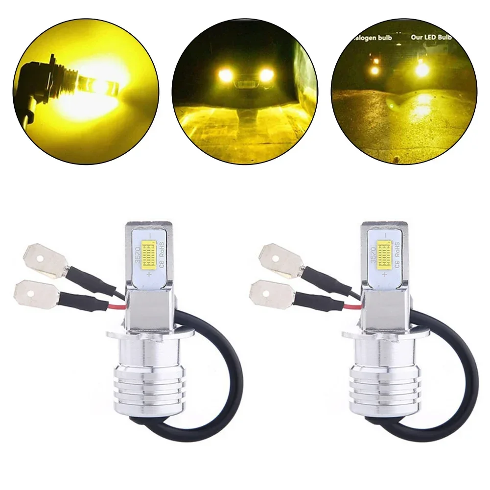 2Pcs H3 LED 안개 전구 변환 키트 슈퍼 밝은 노란색 DRL 램프 3000K..