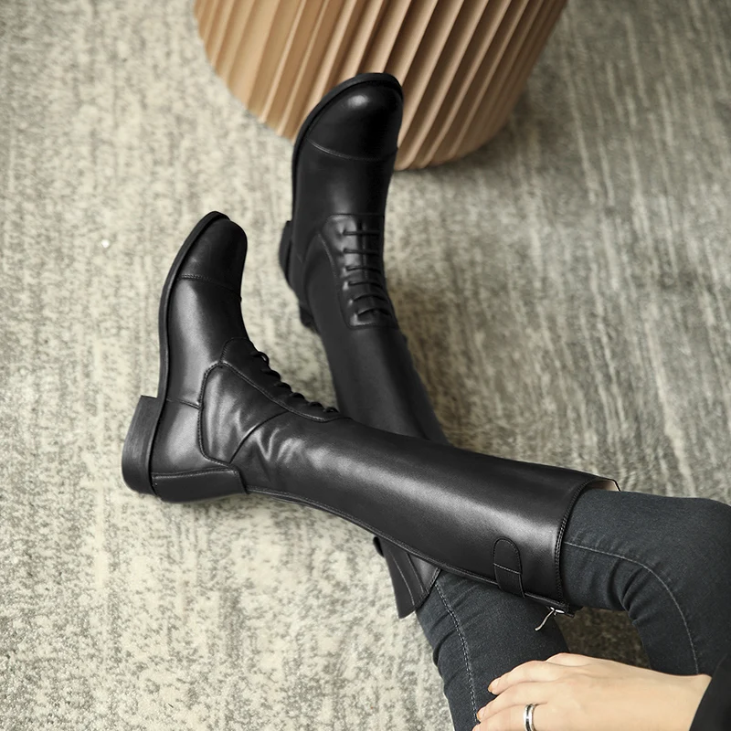 New Long Boots Women's Autumn and Winter Genuine Leather High Barrel Riding Knight Equestrian Boots Equitacion Caballos 4