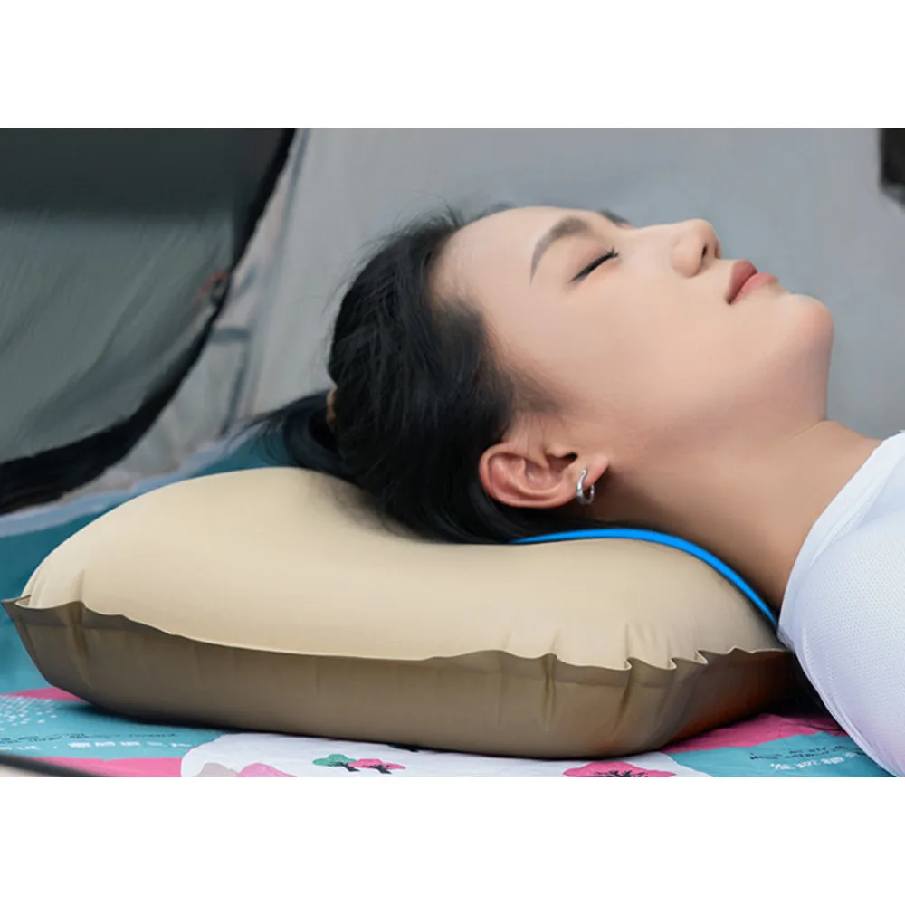Saco de dormir inflable automático en forma de U para acampar al aire libre, almohada portátil para el cuello y la cintura_voghion.com