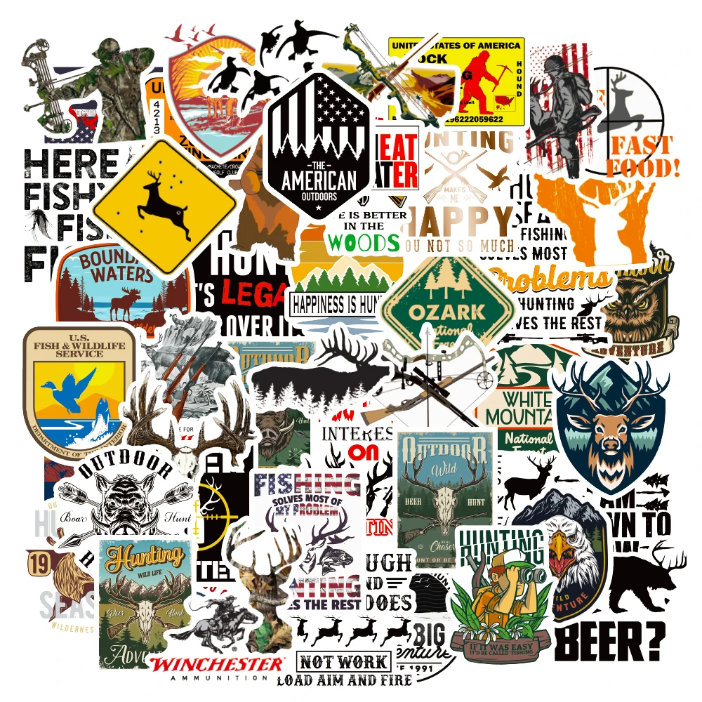 

10/30/50PCS Outdoor Adventure Hunting Stickers For Guitar Motorcycle Laptop Skateboard Scrapbook Graffiti Waterproof Decal Decor