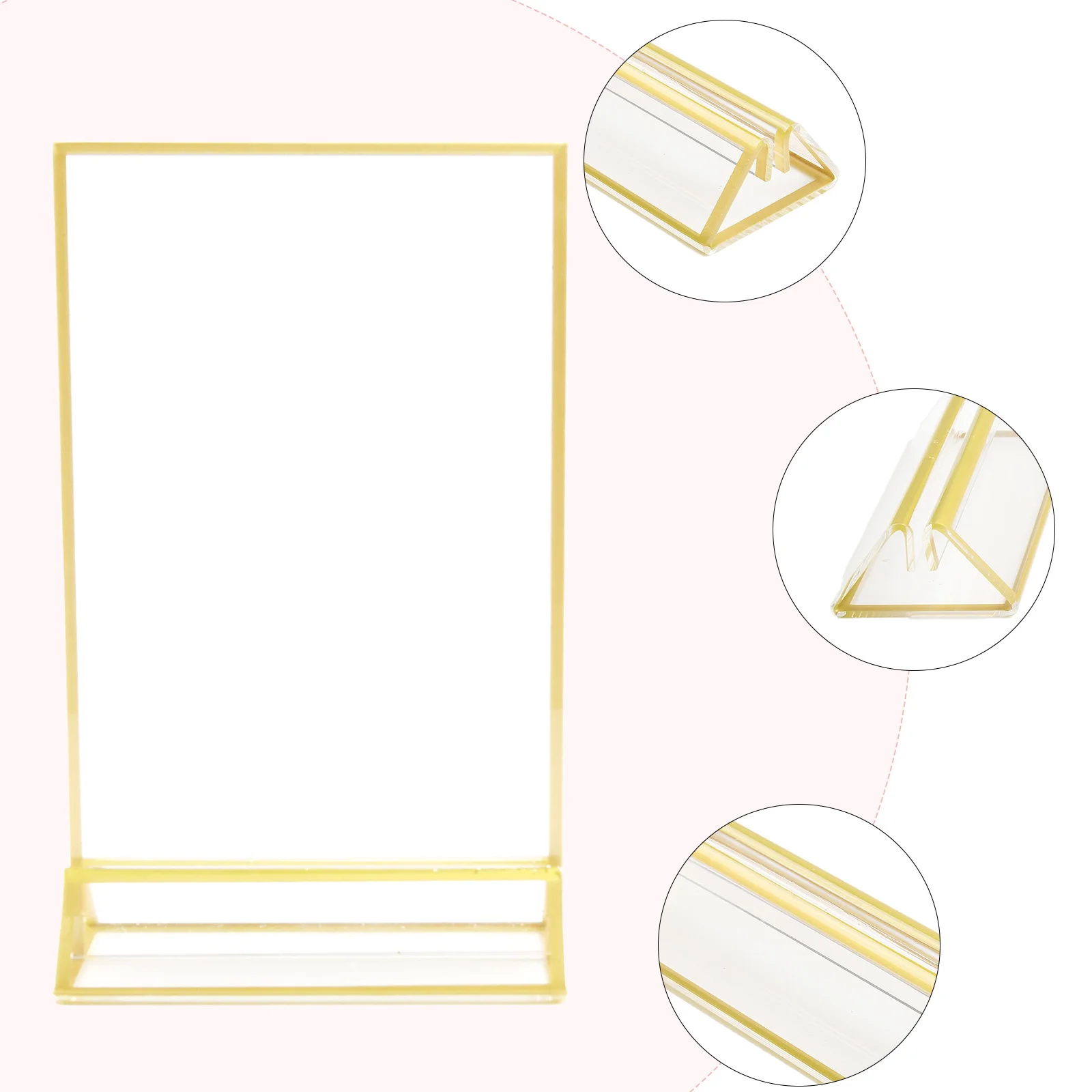 

T-shaped Display Stand With Gold Borders 10*15cm/13*18cm/15*21cm Acrylic Transparent Vertical/horizontal Durable