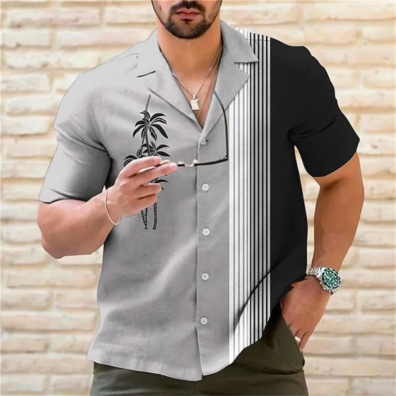 Luxury shirt 6 colors 2023 men's summer Hawaiian shirt casual fashion street short sleeve coconut striped beach holiday party