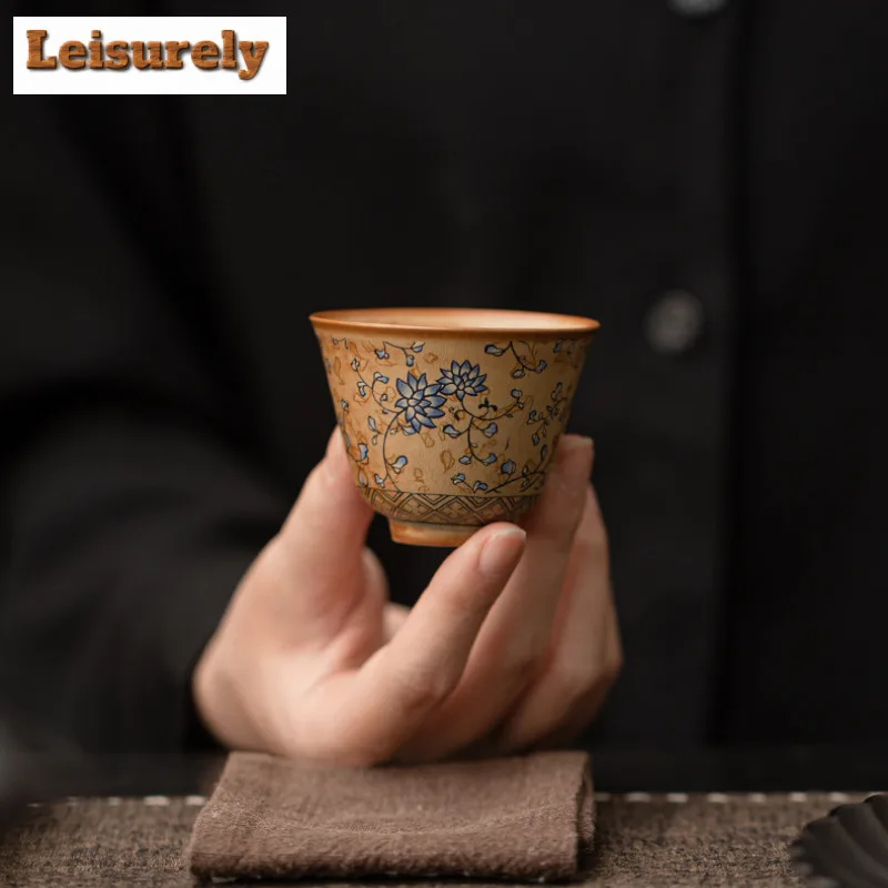 60ml Dunhuang Twining Lotus Teacup Handmade Tea Bowl Beautiful Tea Cup Tea-tasting Personal Cup Jianzhan Master Cup Tea Ceremony