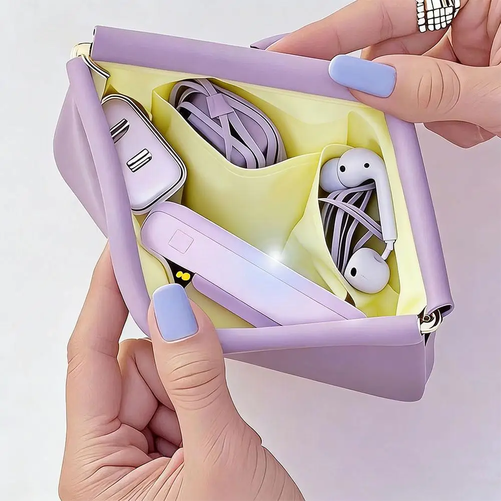 Mini Tragbare PU-Aufbewahrungstasche - Selbstschließendes Federdesign, Vielseitige Tasche für Kabelgebundene Kopfhörer, Lippenstift & Kleine Accessoires – Detail 8