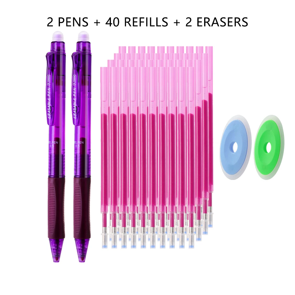 Premium 0.5mm Erasable Gel Pen Set with Built-in Top Eraser and Refill