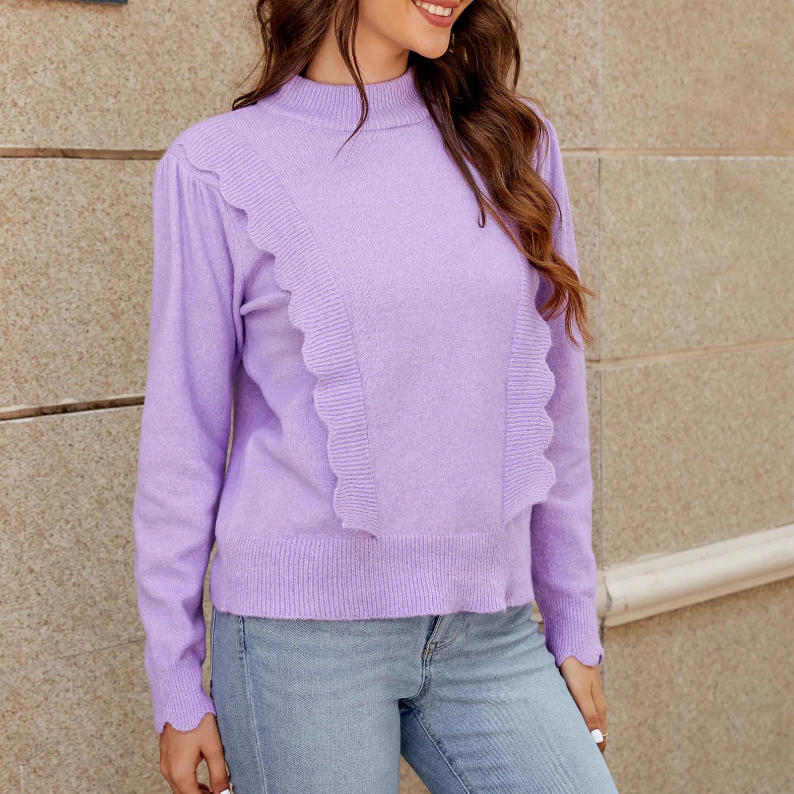 

Women's Casual Long Sleeve Pullover Sweaters Crew Neck Oversized Ribbed Knit 2023 Fall Winter Sweater Classic Clothes for Women