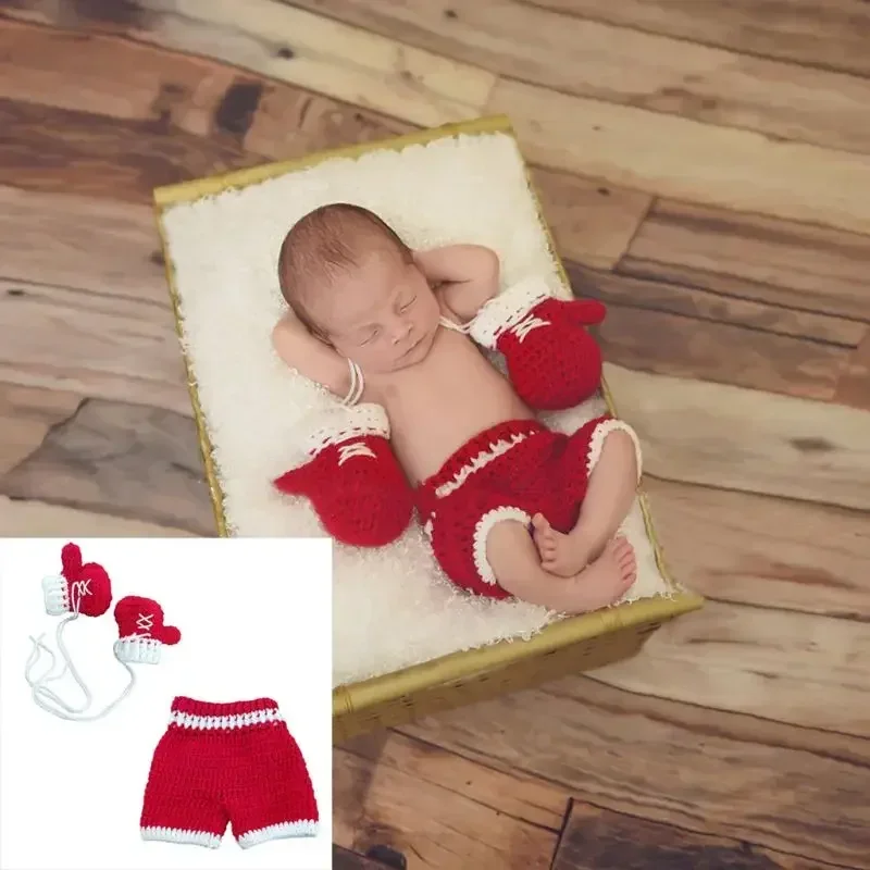Newborn Baby Photo Photography Prop Costume Boxing Gloves Shorts