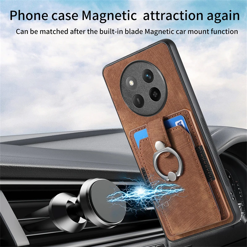 Luxury Leather Magnetic Wallet Case with Ring Stand and Card Slot Cover