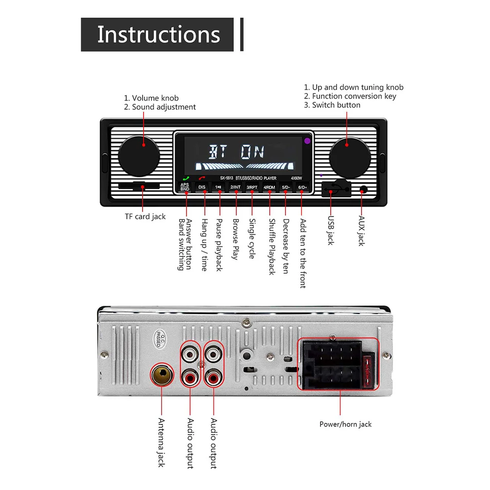 Autoradio stéréo 1 Din avec bouton de tourisme vintage, lecteur MP3, tuner FM, lecteur MP3 numérique, port USB/SD, autoradio, musique audio dans le tableau de bord