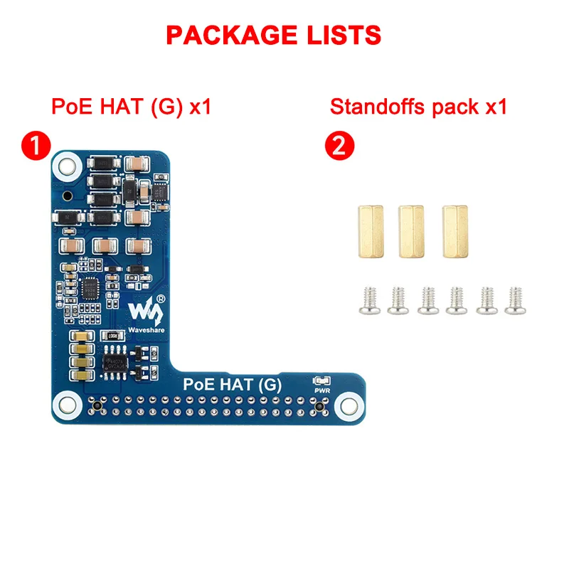Waveshare PoE HAT (G) Para Raspberry Pi 5, Tarjeta De Expansión Power Over Ethernet HAT (G), Estándar De Red IEEE 802.3af/at, Compatible Con Carcasa Oficial Raspberry Pi 5, Salida 5V 5A