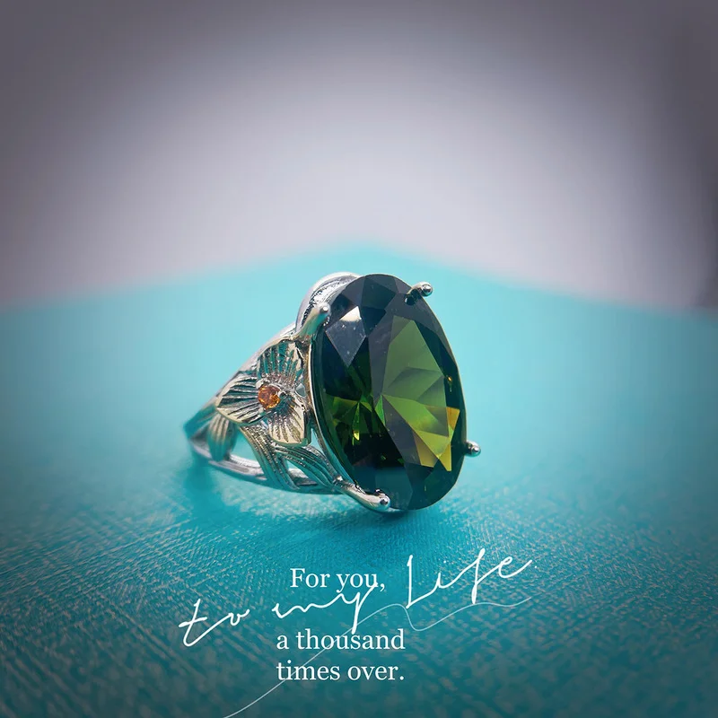 

Luxury Female Big Oval Ring Gorgeous Olive Green Zircon Stone Rings for Women Romantic Promise Wedding Engagement Jewelry Rings