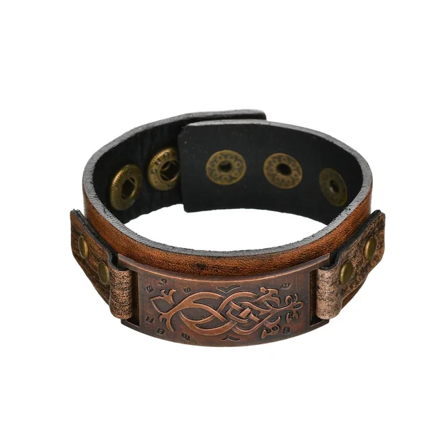 Mens Fashion and Creative Retro Cowhide Snap Bracelet Viking Wide