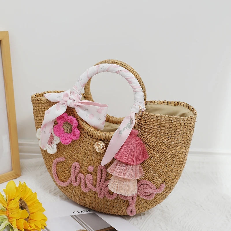 Nette kamelie Thai stroh tasche 2022 neue nische design natürliche