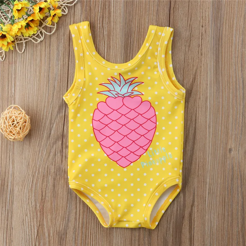 1-4years Baby Girls Pineapple Print Swimsuit Sleeveless Summer Bodysuit Swimwear For Girls