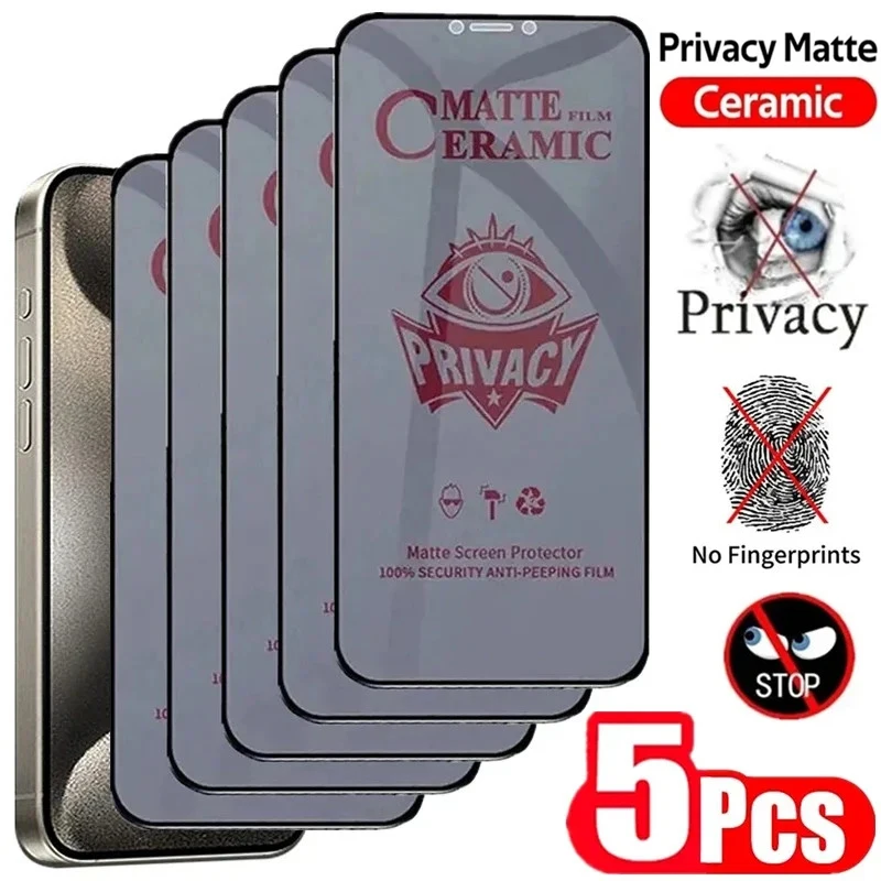 

5Pcs Matte Ceramic Privacy Screen Protector for IPhone 14 11 12 13 15 Pro Max Mini Anti-spy Film for IPhone X XR XS MAX 7 8 Plus