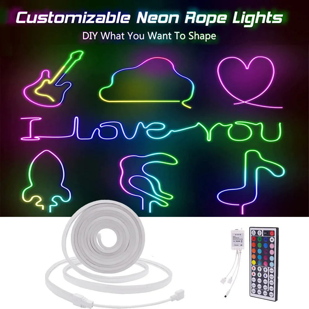 

12V RGB LED Neon Light 6x12mm Flexible Strip Waterproof Silicone Lights 3535 108LED Remote Control Dimmable Decor