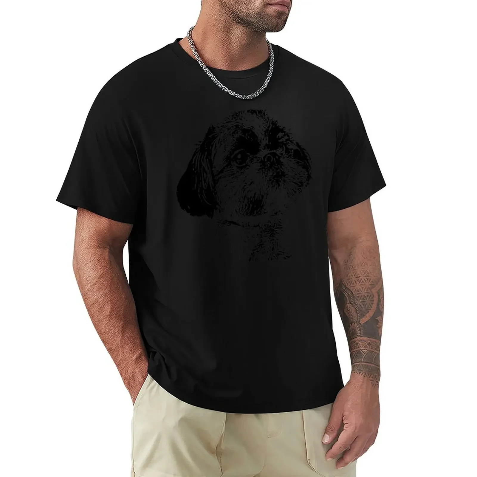 

Cute Shih Tzu Puppy Dog Pen and Ink art T-Shirt anime new edition plain white t shirts men