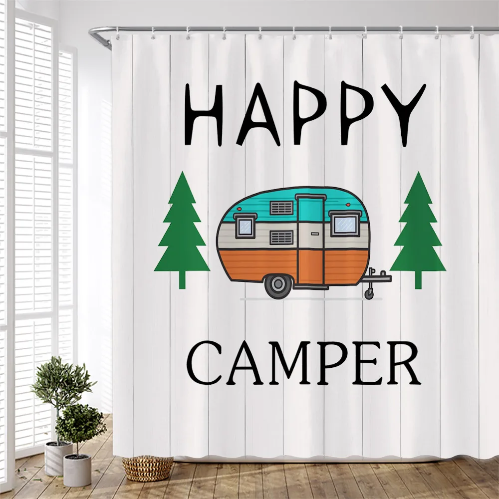 

Занавеска для душа Happy RV мультяшный дом кокосовое дерево фон ткань полиэстер занавеска для ванны аксессуары для ванной с крючками
