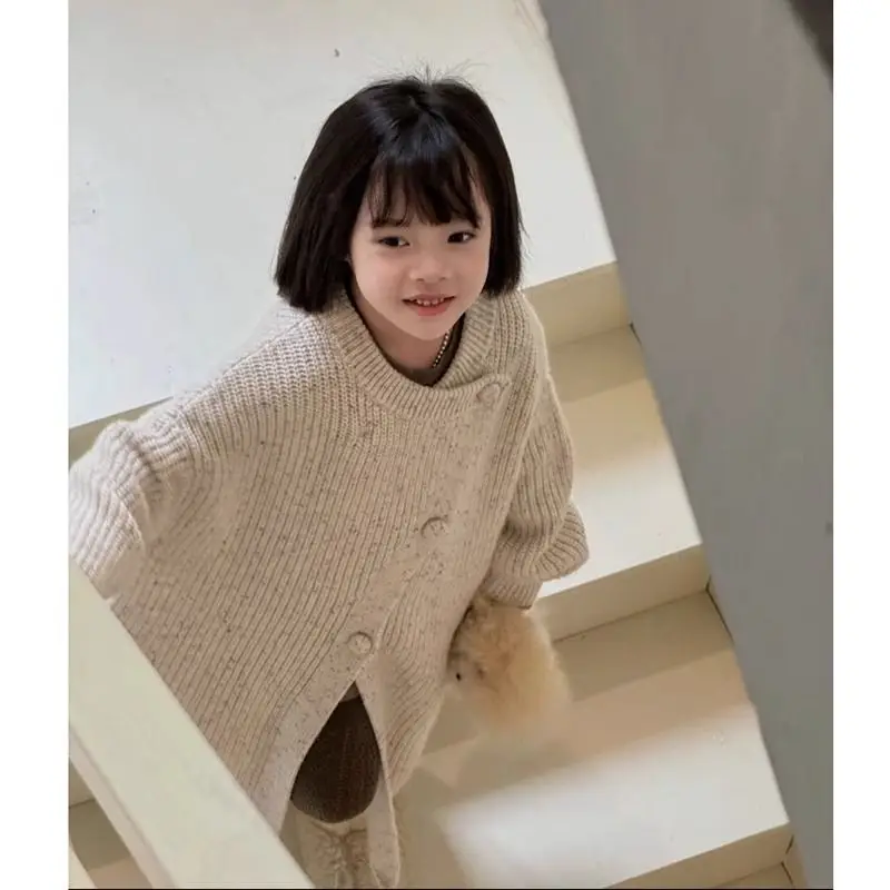 여아용 신상 롱 스웨터 2025 한국 유행 아동 니트 가을 신상 캐주얼 데일리룩 시크 디자인 중간 길이 가디건 코트