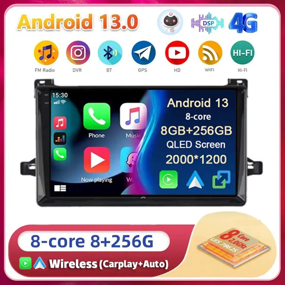 안드로이드 2DIN 자동차 라디오, 7인치 카플레이, MP5 플레이어, 블루투스, USB, TF, FM, 도요타 혼다 호환 10 도요타 프리우스 XW50 2015 2016 2017 2018 2019 2020 멀티미디어 카 라디오 플레이어, 안드로이드 13 카플레이, 와이파이, 4G, GPS, RDS, DSP 스테레오