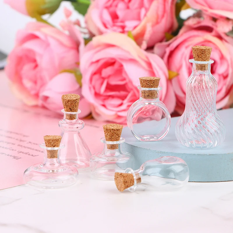 1pc 1:12 Dollhouse Miniature Vase Round Glass Bottle Wishing Bottles Storage Bottle with Cork Candy Jar Model Decoration 5