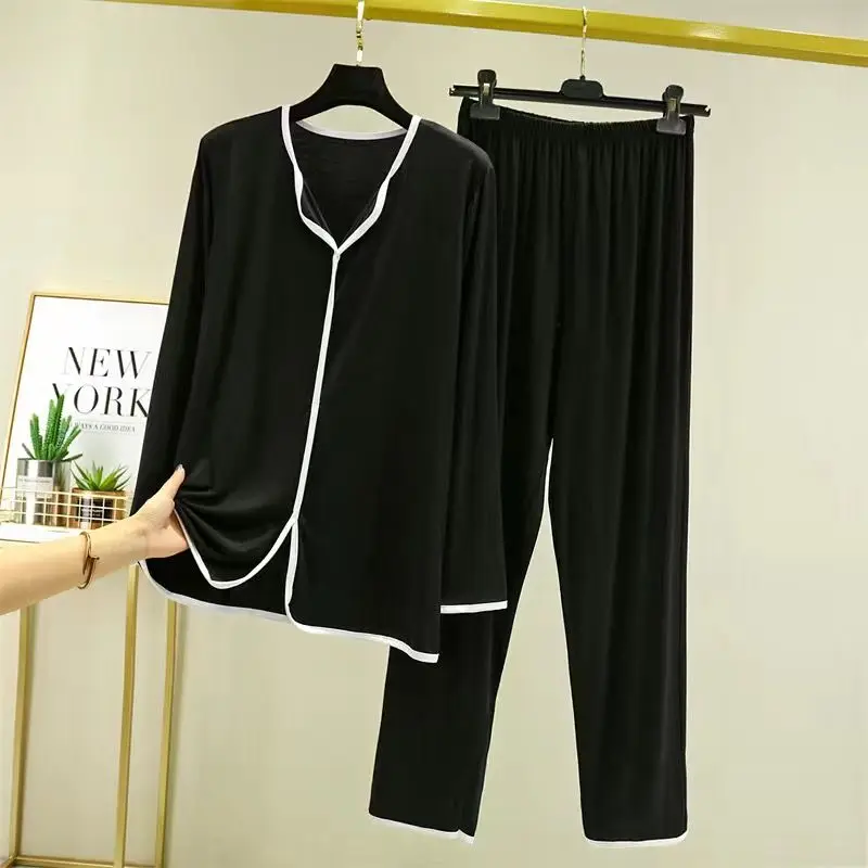 Women Modal Sleepwear Spring Autumn Pajamas Set Large Size Loose Thin Section Long-sleeved Homewear Suit Casual Two-piece Set