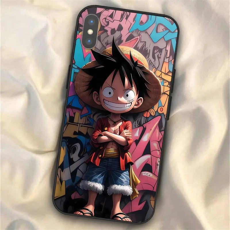Luffy de una pieza para Apple iPhone 8 7 6 6S XS X SE 2020 Plus Pro Max funda de teléfono negra