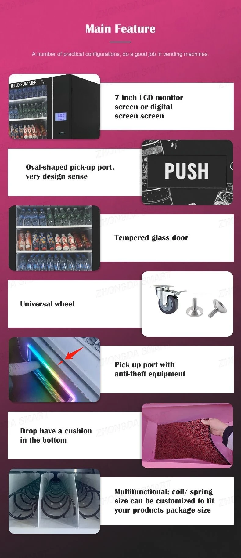 Zhongda Smart Vending Machines Bottle Water Drinks Sanck Combo Vending Machine