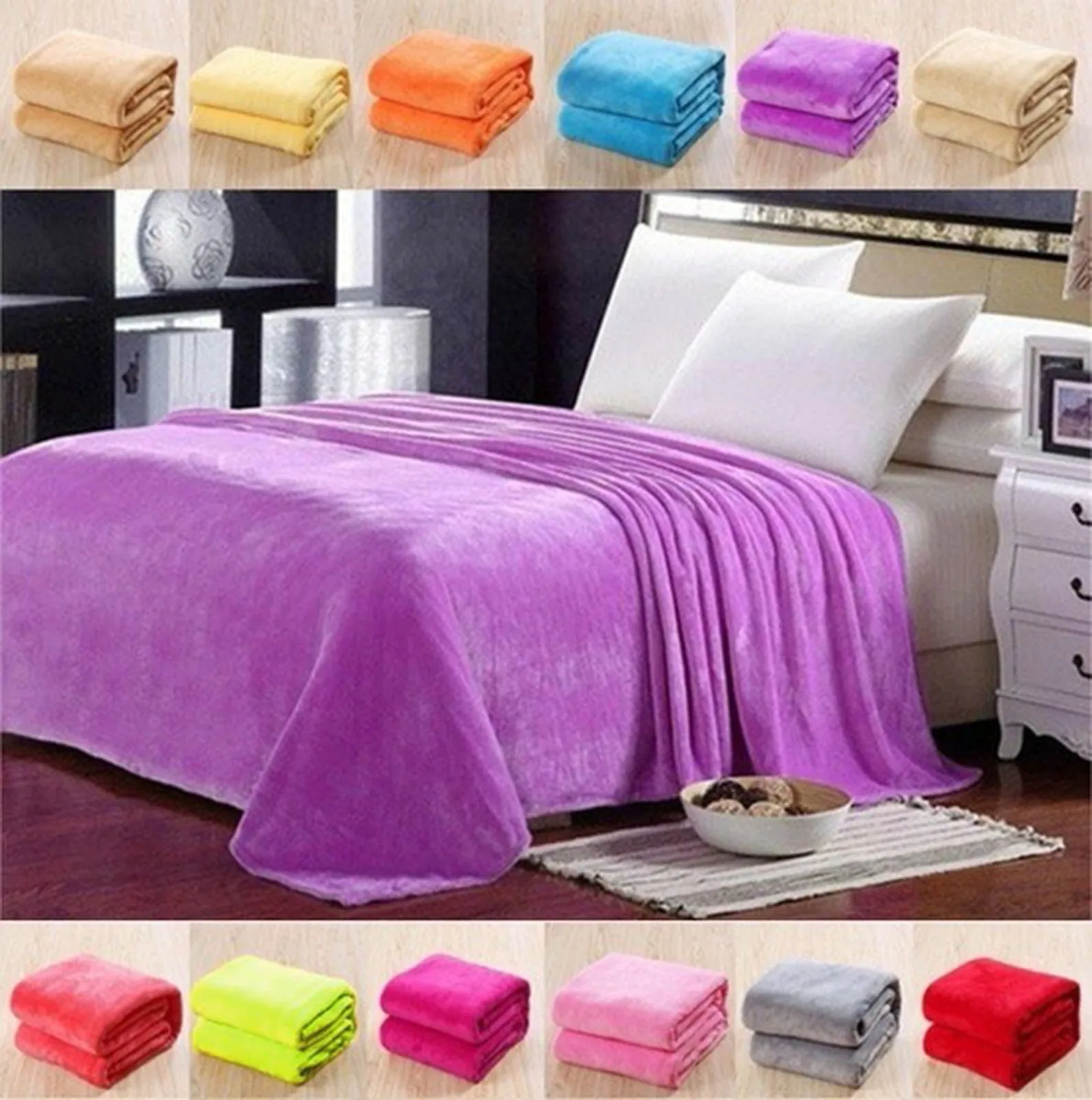 Spring Winter Winter Flannel Blanket Fluffy Warm Soft Sofa Cover Bedspread Solid Blue Black Coral Fleece Plush Blankets For Beds
