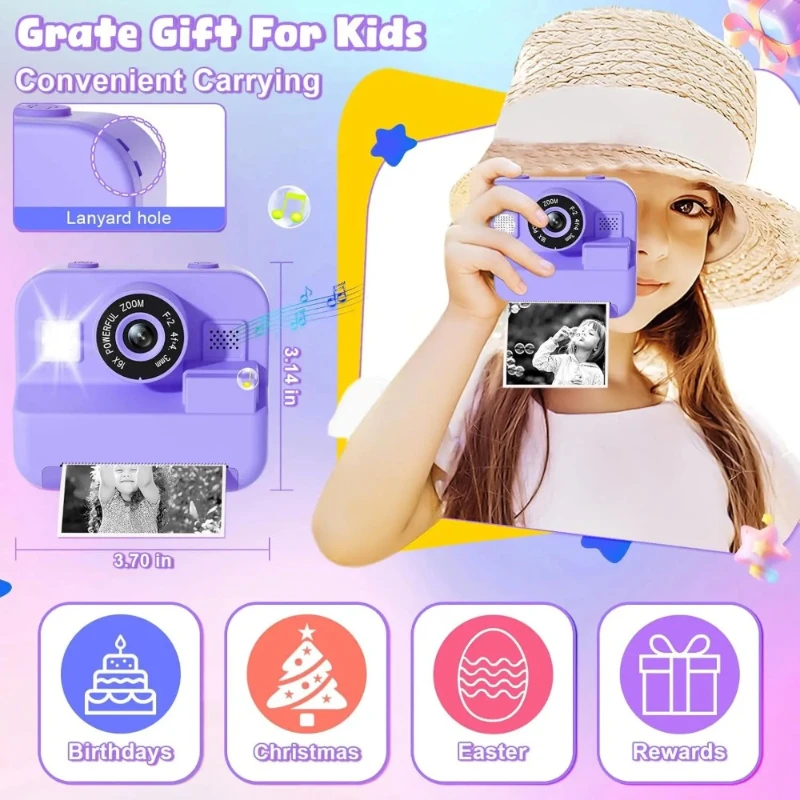 Kids Digital Camera Instant Print Video Recording 32G Card Thermal Printing For Kids Learning Development digital camera
