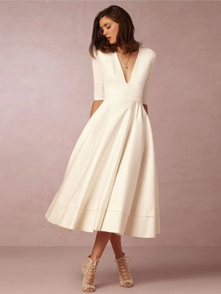 Women's Elegant Graceful Solid Color Half Sleeve Dresses main image 0