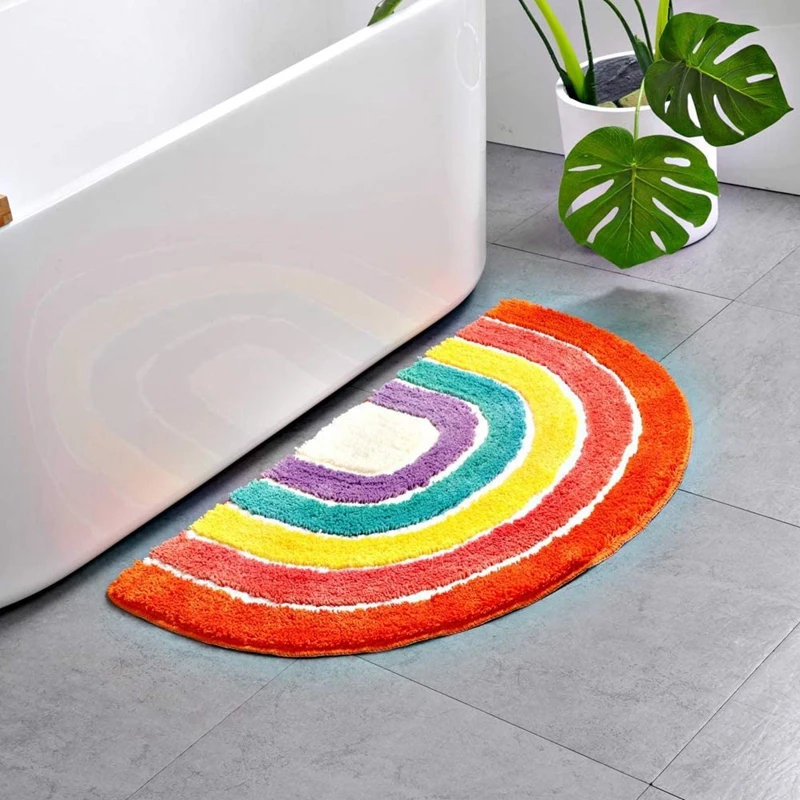 

Inyahome Half Round Rainbow Bath Mat Non-Slip Shaggy Bathroom Rugs Extra Soft and Absorbent Perfect Plush Carpet for Living Room