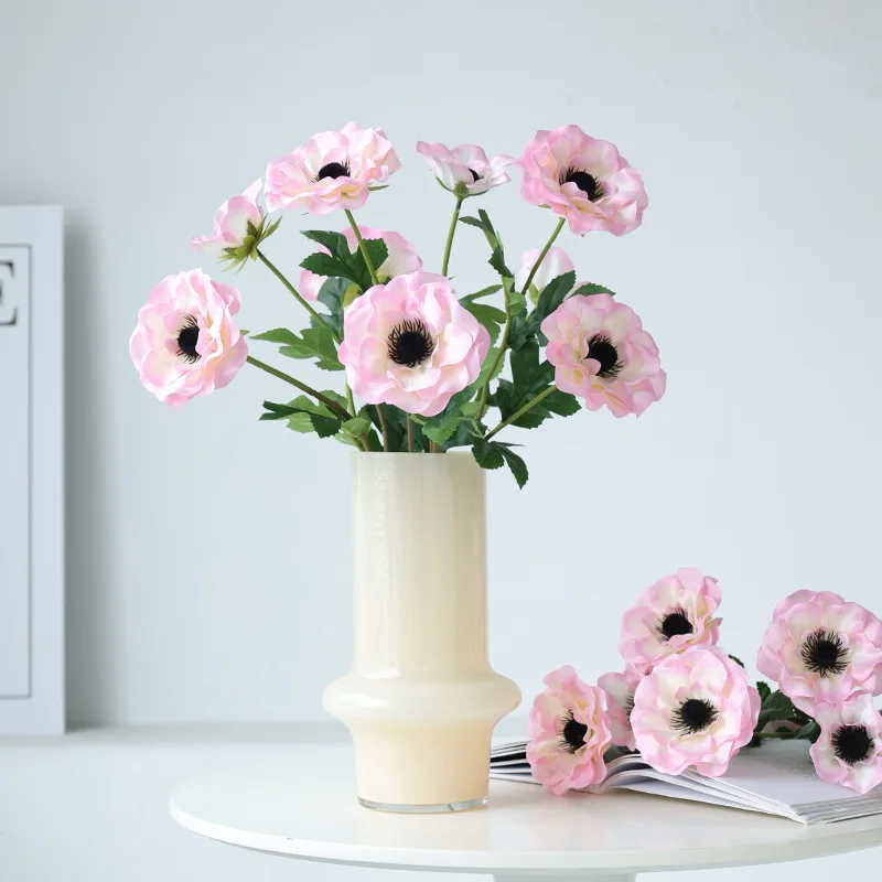 

5Pc Artificial 3Head Anemones Flowers Silk Flower for Home Decoration Accessories Party Table Wedding Decor Fake Flowers Bouquet