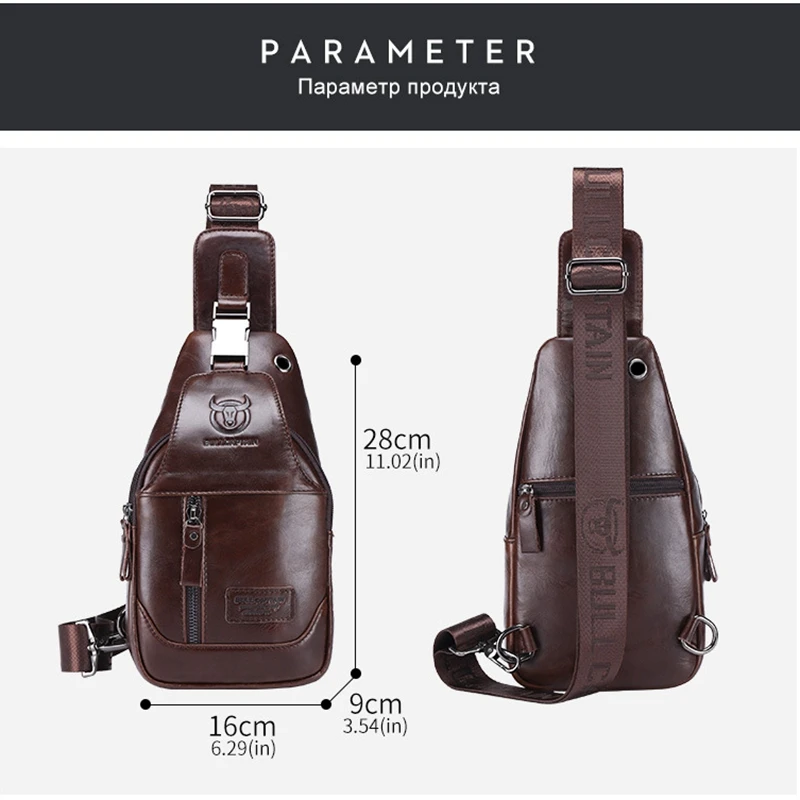 2023 New Men's Crossbody Chest Bag 100% Genuine Leather Sling Shoulder Bag Messenger Bags Multifunctional Mobile Phone Bag's