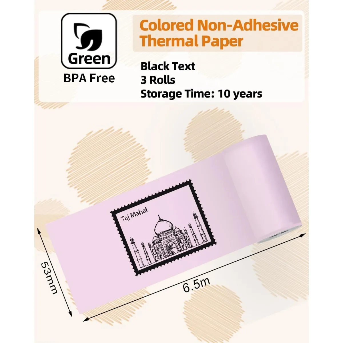 T02 Color Thermal Paper, Compatible with T02/M02X/M02L Mini Printer, Black on White, 53mm x 3.5m, 3 Rolls