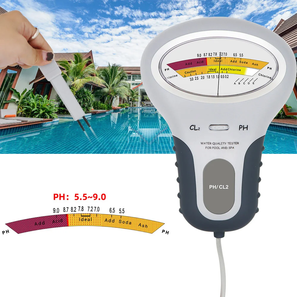 PC-102 2 In 1 PH Tester Water Chlorine Tester CL2 Measuring PH Chlorine Meter Water Quality Testing Device Swimming Pool SPA