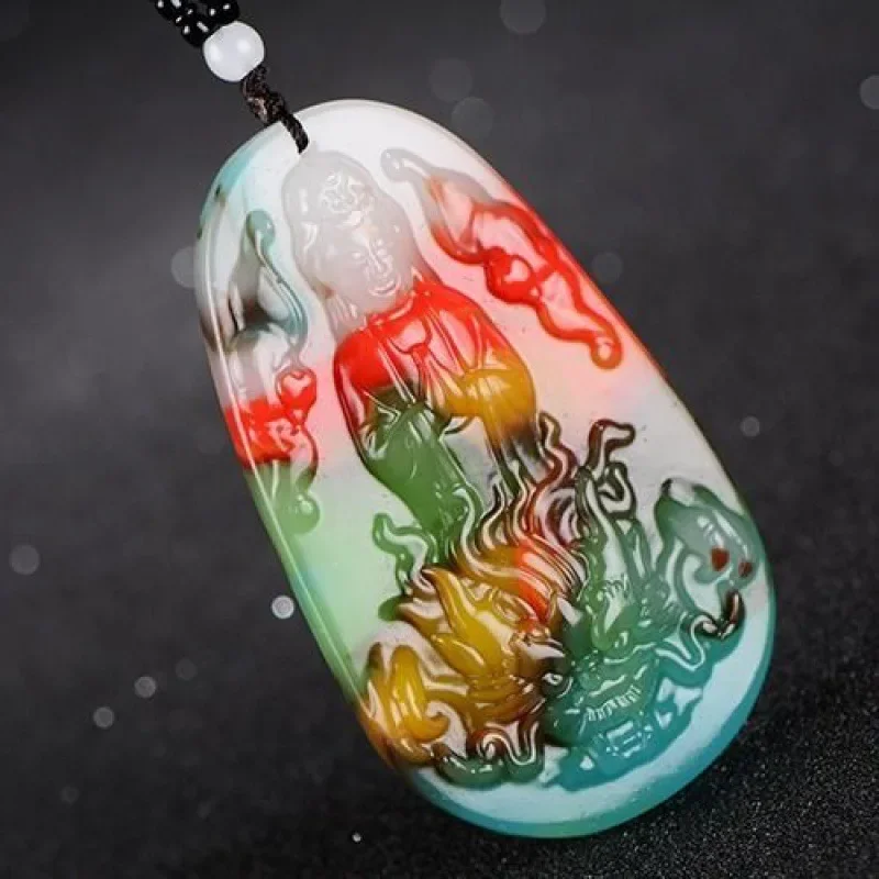 

Китайский нефритовый Красочный кулон ручной работы для езды на драконе Гуаньинь модные ювелирные изделия из бутика ожерелье для мужчин и женщин подарок