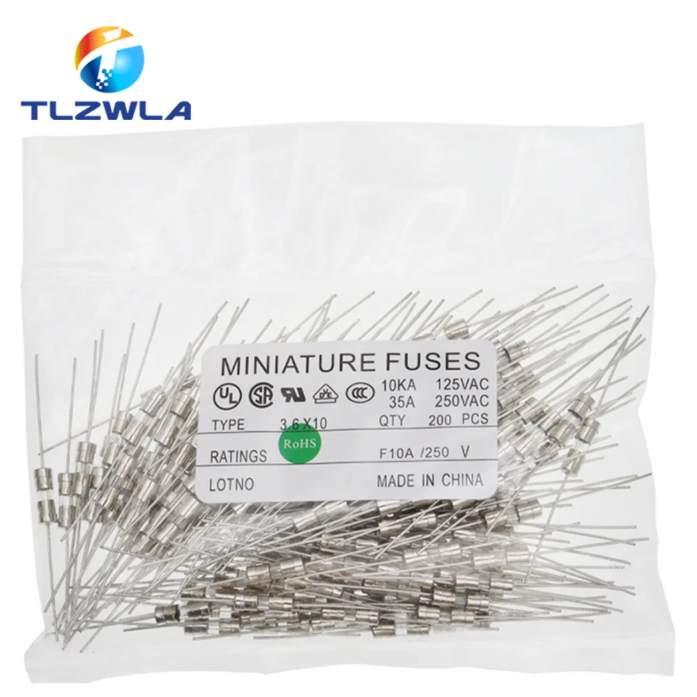 

100PCS 3.6*10 Fast-Blow Glass Tube Fuse Fast Break With Pin 3.6X10MM 0.5A 1A 1.5A 2A 3A 3.15A 4A 5A 6.3A 8A 10A AMP 250V