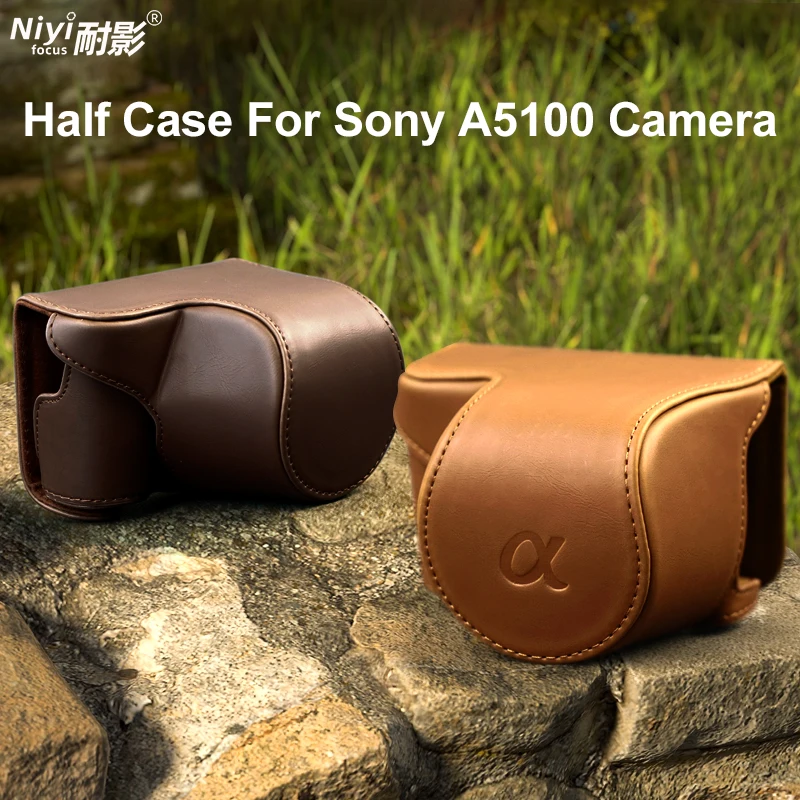 A5000 A5100 Alpha 5100 5000 Custodia Per Fotocamera Custodia Protettiva Per Fotocamera In Pu Con Cinturino 1/4 Vite Per Sony A5000 A5100 Universale