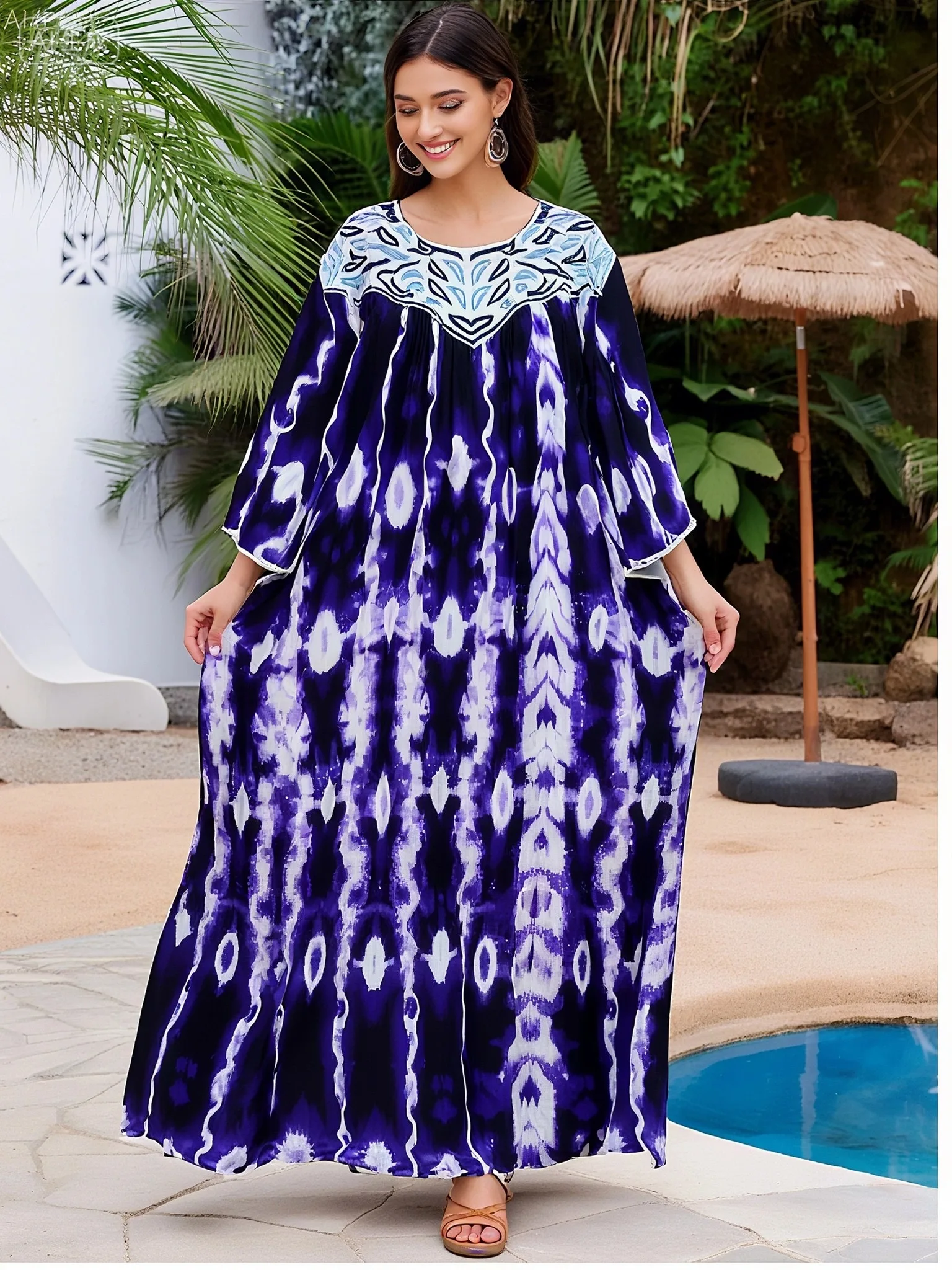 2025 Latest Party Dress Printed Pure Cotton Women Long Dress Dubai Casual Holiday Fashion Party Dresses African Abaya Clothing 1