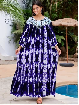 2025 Latest Party Dress Printed Pure Cotton Women Long Dress Dubai Casual Holiday Fashion Party Dresses African Abaya Clothing 1