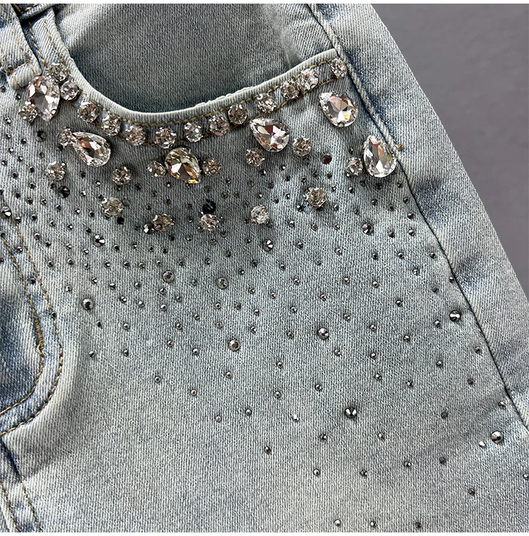 Woman Diamonds Black Jeans Long Jean Trousers 2024 Spring New Women's Elastic High Waist Slim-Fitting Bell-Bottom Denim Pants