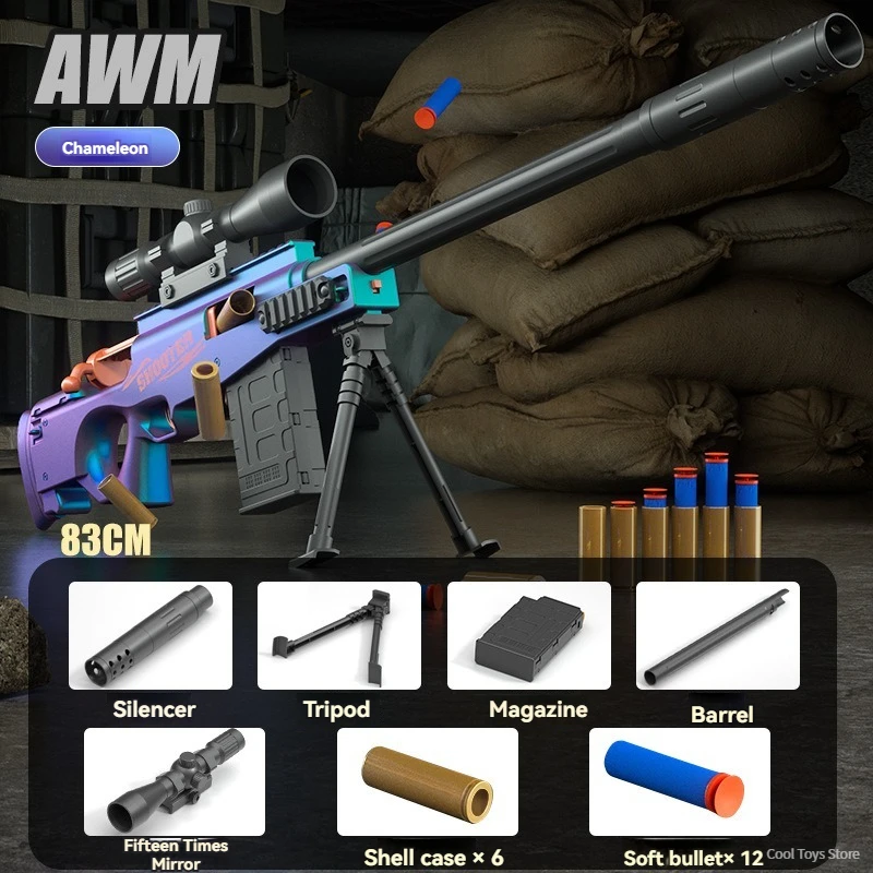 Gun for Kids AWM 98K Soft Bullet Shell Throwing Toy Gun Rifle Sniper Manual Toy Weapons Shooting Games Child Boys Birthday Gifts 4